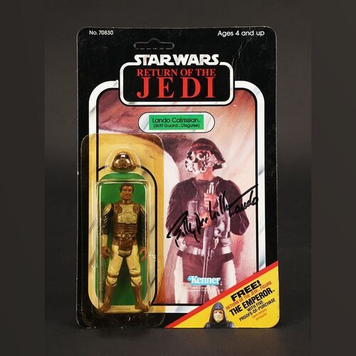 Lot #508 - STAR WARS: RETURN OF THE JEDI (1983) - Billy Dee Williams Autographed Lando Skiff Guard Disguise Action Figure