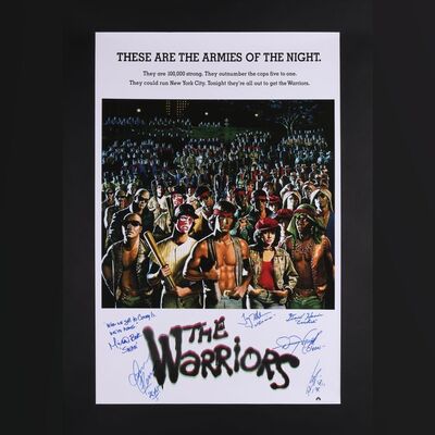Lot #594 - THE WARRIORS (1979) - Michael Beck, James Remar, Terry Michos, David Harris, Dorsey Wright and Thomas G Waites Autographed Commercial Poster