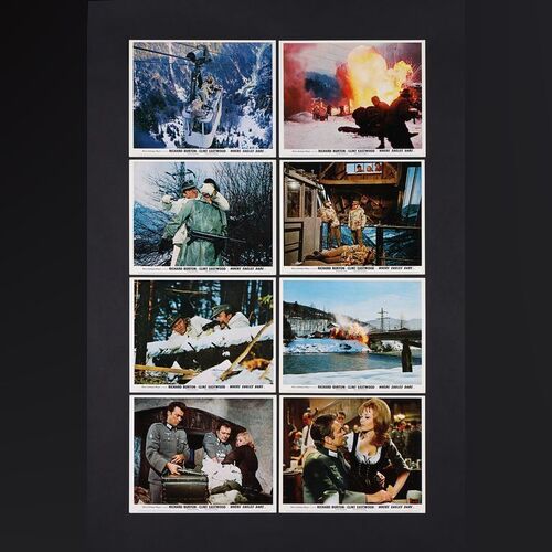 Lot #600 - WHERE EAGLES DARE (1968) - Eight Oversized Italian Stills, Set of Eight British Front of House Cards, Behind-the-scenes and Poster Negatives and Various Press Items, 1968