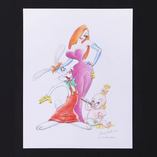 Lot #602 - WHO FRAMED ROGER RABBIT (1988) - Richard Williams Hand-drawn Artwork of Roger Rabbit, Jessica Rabbit and Baby Herman, 2011
