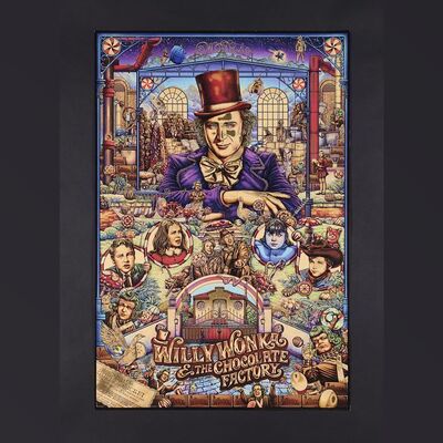 Lot #614 - WILLY WONKA AND THE CHOCOLATE FACTORY (1971) - Dark Hall Mansion Archive: Hand-Numbered Private Proof Variant "Golden Ticket" Foil Print by Ise Ananphada, 2017