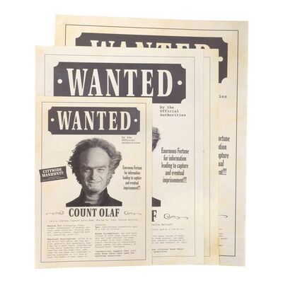 Lot # 45: A Series of Unfortunate Events (TV Series) - Set of Four Count Olaf's Wanted Posters - Clean and with Drawn Mustache and Eyebrows