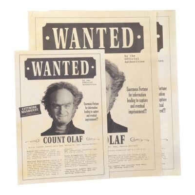 Lot # 54: A Series of Unfortunate Events (TV Series) - Set of Three Count Olaf Wanted Posters - Clean and with Drawn Mustache and Eyebrows
