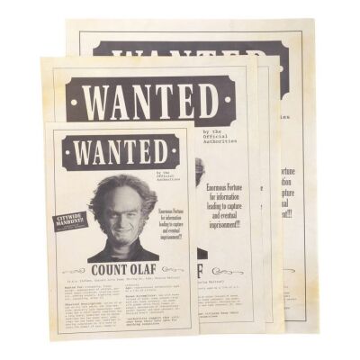 Lot # 78: A Series of Unfortunate Events (TV Series) - Set of Four Count Olaf's Wanted Posters - Clean and with Drawn Mustache and Eyebrows