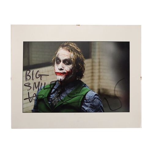 Lot #57: THE DARK KNIGHT (2008) - Heath Ledger Autographed Joker Interrogation Photo