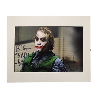 Lot #57: THE DARK KNIGHT (2008) - Heath Ledger Autographed Joker Interrogation Photo