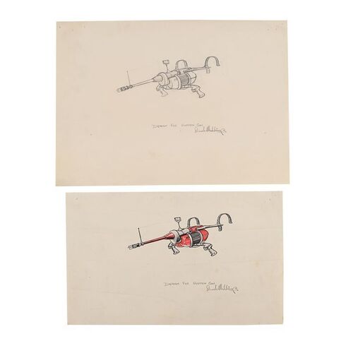 Lot #99: CAPTAIN SCARLET AND THE MYSTERONS (TV SERIES, 1967-1968) - Derek Meddings Hand-drawn Sketch and Hand-coloured Illustration of Mysteron Rifle