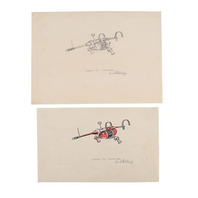 Lot #99: CAPTAIN SCARLET AND THE MYSTERONS (TV SERIES, 1967-1968) - Derek Meddings Hand-drawn Sketch and Hand-coloured Illustration of Mysteron Rifle
