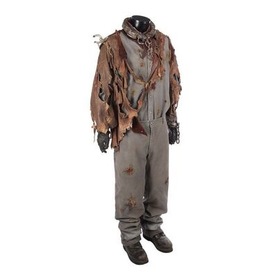 Lot #142: JASON X (2001) - Mario Kirner Collection: Jason's (Kane Hodder) Screen-matched Costume and Screen-matched Neck Shackle