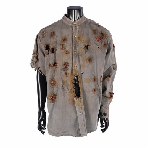 Lot #143: JASON X (2001) - Mario Kirner Collection: Jason Voorhees' (Kane Hodder) Screen-matched Bullet-hole Shirt