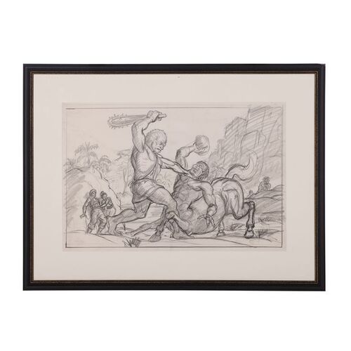 Lot #165: THE GOLDEN VOYAGE OF SINBAD (1973) - Ray Harryhausen Hand-drawn Concept Drawing of the Neanderthal Man and the Cyclopean Centaur