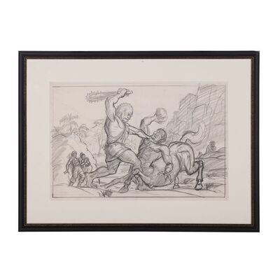Lot #165: THE GOLDEN VOYAGE OF SINBAD (1973) - Ray Harryhausen Hand-drawn Concept Drawing of the Neanderthal Man and the Cyclopean Centaur