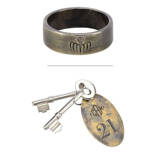 Lot #221: JAMES BOND: SPECTRE (2015) - Mr. Hinx's (Dave Bautista) Metal SPECTRE Ring with Production-made Train Keys