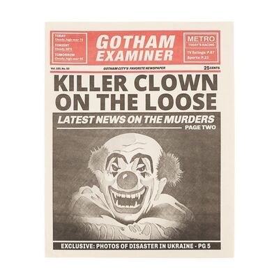 Lot #223: JOKER (2019) - "Killer Clown on the Loose" Gotham Examiner Newspaper Cover