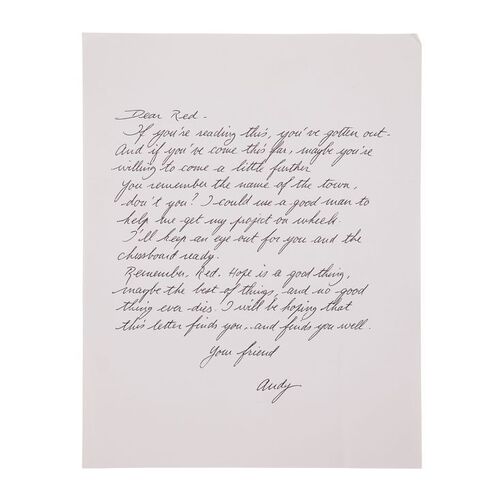 Lot #325: THE SHAWSHANK REDEMPTION (1994) - Andy Dufresne's (Tim Robbins) Letter to Ellis "Red" Redding (Morgan Freeman)