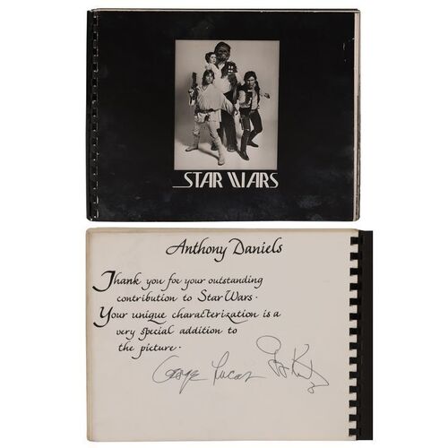 Lot #351: STAR WARS: A NEW HOPE (1977) - Anthony Daniels Collection: Rare Large Glory Book Signed to Anthony Daniels from George Lucas and Gary Kurtz