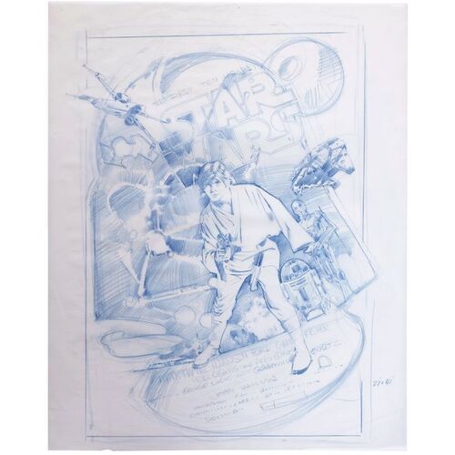 Lot #382: STAR WARS: A NEW HOPE (1977) - William Plumb Collection: Hand-drawn Drew Struzan 10th Anniversary Comprehensive Sketch