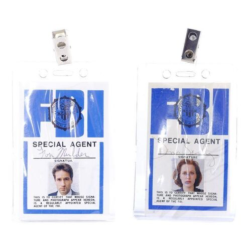 Lot #442: THE X-FILES (1993-2018) - David Duchovy and Gillian Anderson-autographed Fox Mulder and Dana Scully FBI Badges