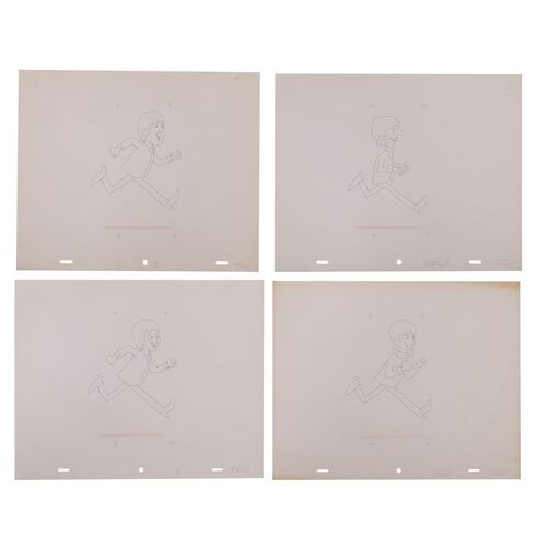 Lot #472: THE BEATLES (TV SERIES, 1965-1969) - Four Preliminary Production Hand-drawn Beatles Sketches by Dennis Hunt