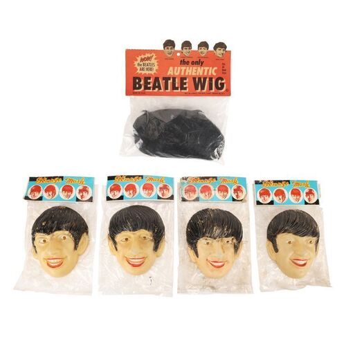 Lot #475: BEATLES, THE - Set of Four Vintage Beatles "Strange Mask" Masks and "The Only Authentic Beatle Wig"