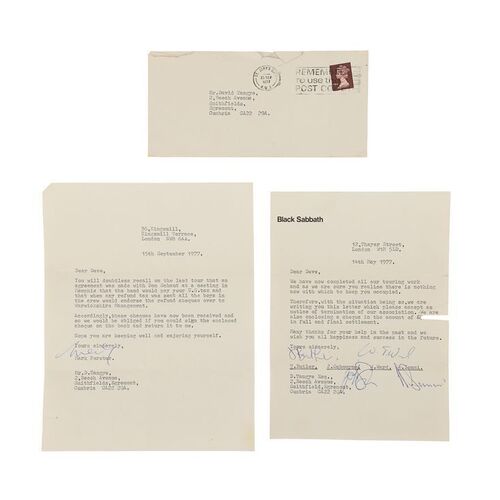 Lot #499: BLACK SABBATH - David Tangye Collection: Termination of Contract Letter Signed by Four Band Members