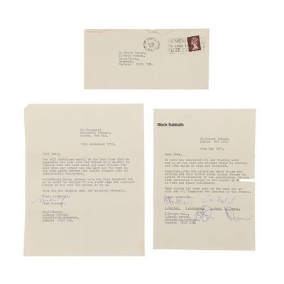 Lot #499: BLACK SABBATH - David Tangye Collection: Termination of Contract Letter Signed by Four Band Members