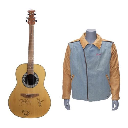 Lot #506: BON JOVI - Jon Bon Jovi, Richie Sambora, and Alec John Such-autographed Ovation Guitar with Tour Jacket