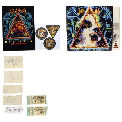 Lot #516: DEF LEPPARD (1976-) - Def Leppard-autographed 1987 Mercury Records Hysteria Vinyl LP with Autographed Tour Book