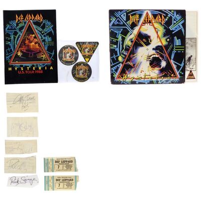 Lot #516: DEF LEPPARD (1976-) - Def Leppard-autographed 1987 Mercury Records Hysteria Vinyl LP with Autographed Tour Book