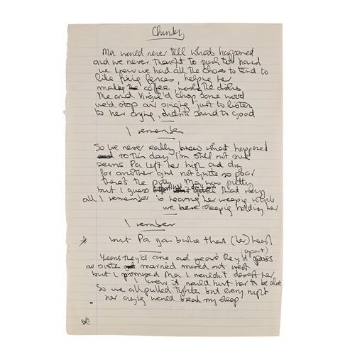 Lot #531: GENESIS - Set of Working Lyrics for "Me And Virgil" Handwritten by Phil Collins