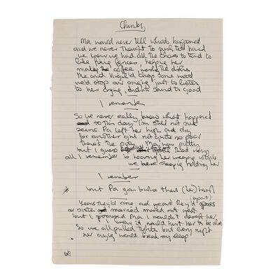 Lot #531: GENESIS - Set of Working Lyrics for "Me And Virgil" Handwritten by Phil Collins