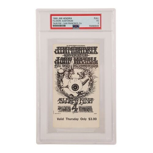 Lot #547: JIMI HENDRIX - Original PSA Graded "Bill Graham Presents" The Jimi Hendrix Experience Fillmore/Winterland Opening Night Concert Ticket