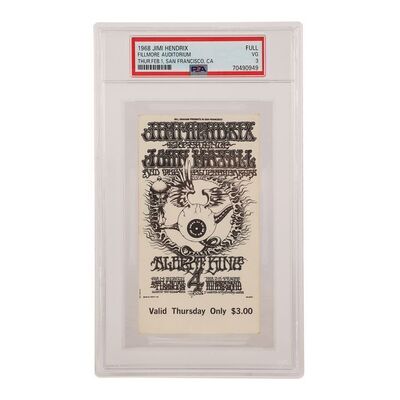 Lot #547: JIMI HENDRIX - Original PSA Graded "Bill Graham Presents" The Jimi Hendrix Experience Fillmore/Winterland Opening Night Concert Ticket
