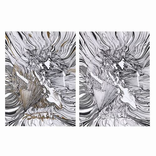 Lot #548: JIMI HENDRIX - Two Hand-numbered Limited Edition Jimi Hendrix Prints by Naja Conrad-Hansen