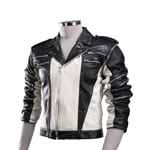 Lot #563: MICHAEL JACKSON: PEPSI NEW GENERATION "STREET" MUSIC VIDEO (1984) - Michael Jackson's Photo-matched Black-and-White "Pepsi Commercial" Leather Jacket