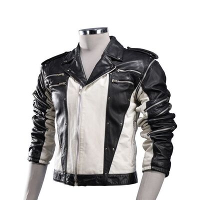 Lot #563: MICHAEL JACKSON: PEPSI NEW GENERATION "STREET" MUSIC VIDEO (1984) - Michael Jackson's Photo-matched Black-and-White "Pepsi Commercial" Leather Jacket