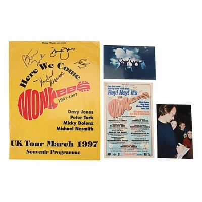 Lot #564: MONKEES, THE - UK Tour March 1997 Programme Autographed by Micky Dolenz, Michael Nesmith, Peter Tork, and Davy Jones