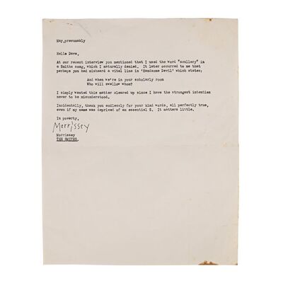 Lot #565: MORRISSEY - Morrissey Autographed Letter