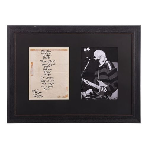 Lot #571: NIRVANA - Framed Kurt Cobain-handwritten Set List