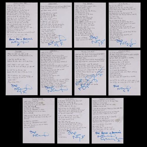 Lot #576: OASIS - Complete Set of Definitely Maybe Album Song Lyrics Handwritten and Signed by Noel Gallagher