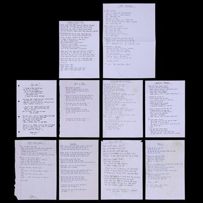 Lot #577: OASIS - Complete Set of (What's the Story) Morning Glory? Album Song Lyrics Handwritten by Noel Gallagher