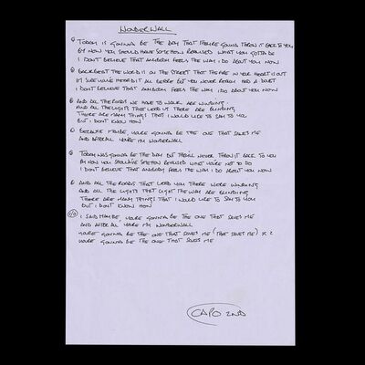 Lot #582: OASIS - "Wonderwall" Lyrics Handwritten by Noel Gallagher