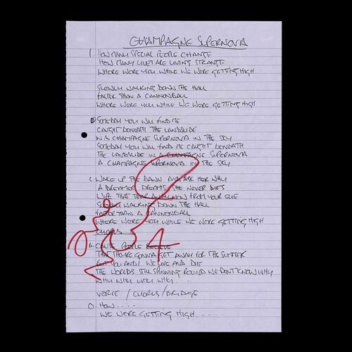 Lot #583: OASIS - 'Champagne Supernova'' Lyrics Handwritten and Signed by Noel Gallagher