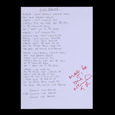 Lot #584: OASIS - "Live Forever" Lyrics Handwritten and Autographed by Noel Gallagher