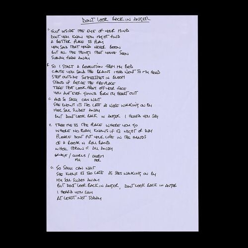 Lot #587: OASIS - "Don't Look Back In Anger" Lyrics Handwritten by Noel Gallagher