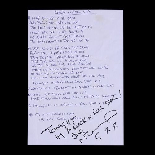 Lot #588: OASIS - "Rock 'n' Roll Star" Lyrics Handwritten and Autographed by Noel Gallagher