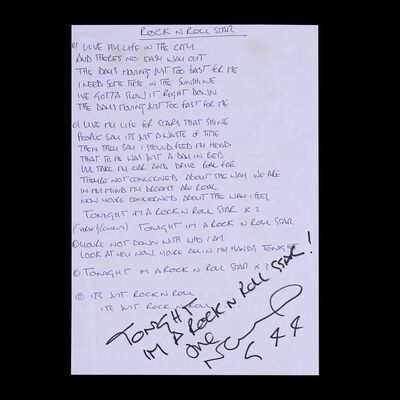 Lot #588: OASIS - "Rock 'n' Roll Star" Lyrics Handwritten and Autographed by Noel Gallagher