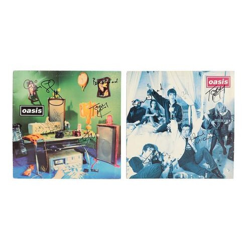 Lot #594: OASIS - "Cigarettes & Alcohol" and "Shakemaker" Autographed 12'' Vinyls