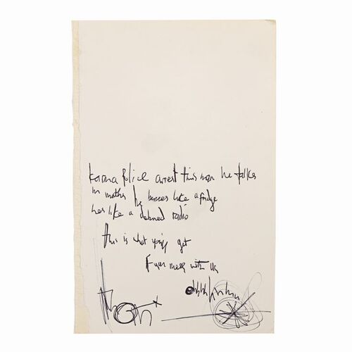 Lot #610: RADIOHEAD - "Karma Police'' Working Lyrics Handwritten and Signed by Thom Yorke