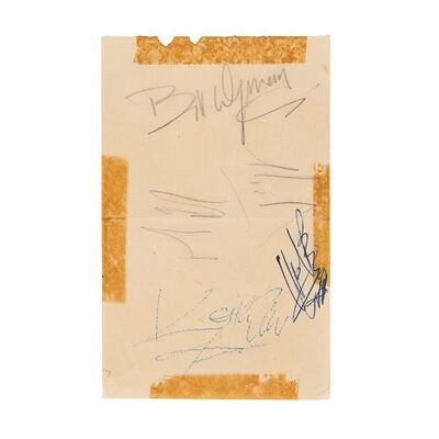 Lot #617: THE ROLLING STONES - Mick Jagger, Keith Richards, Charlie Watts, and Bill Wyman Autographed Page
